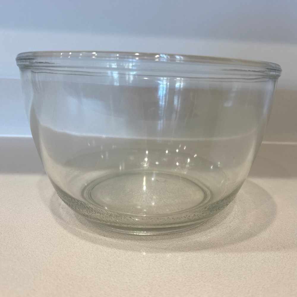 Vintage Clear Glass Mixing Bowl Textured Base USA Made 8.5 Inch Round Prep Bowl